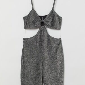 Silver Glitter Cut-Out Jumpsuit